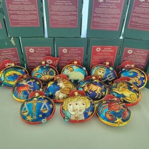 Slavic Treasures Zodiac Horoscope Celestial Blown Glass Ornament Set NWT